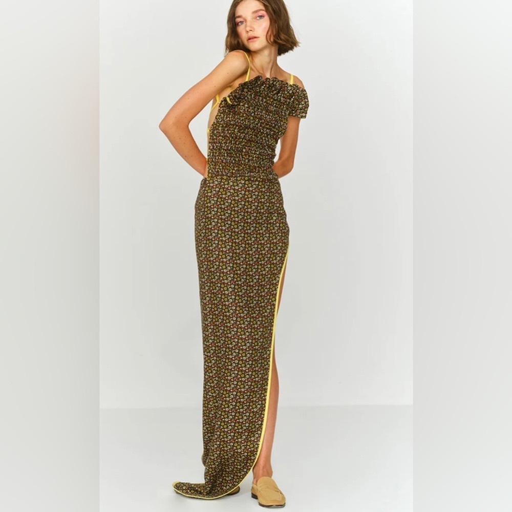 SIEDRES Smocked Floral Asymmetrical Open Back Marissa Dress